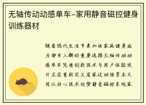 无轴传动动感单车-家用静音磁控健身训练器材